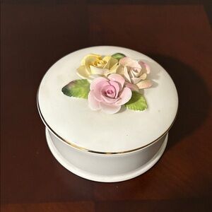 Floral Ceramic Trinket Box with Pastel Roses